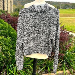 Comfy Blush & Bloom Mock Neck Black White Sweater Womens Small Medium New